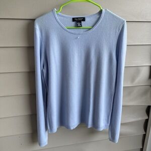 Iris Singer Sweater Womens L Blue Cashmere Pullover Soft Minimalist Office Luxe‎